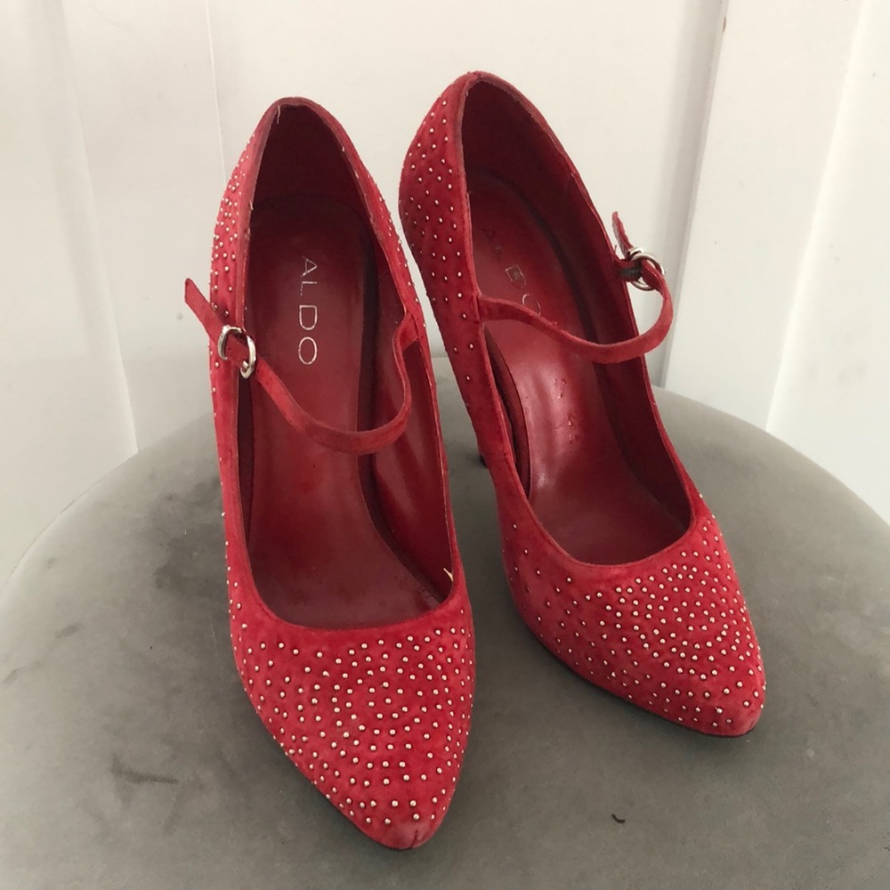 Aldo SCHANNO-61 suede red studded heels